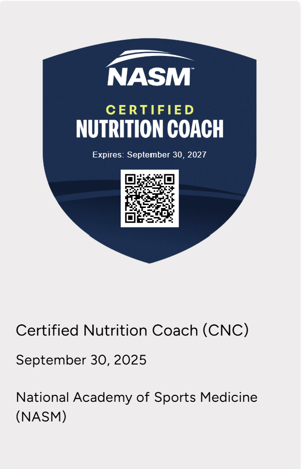 JoAnn Gibson’s NASM Certified Nutrition Coach badge