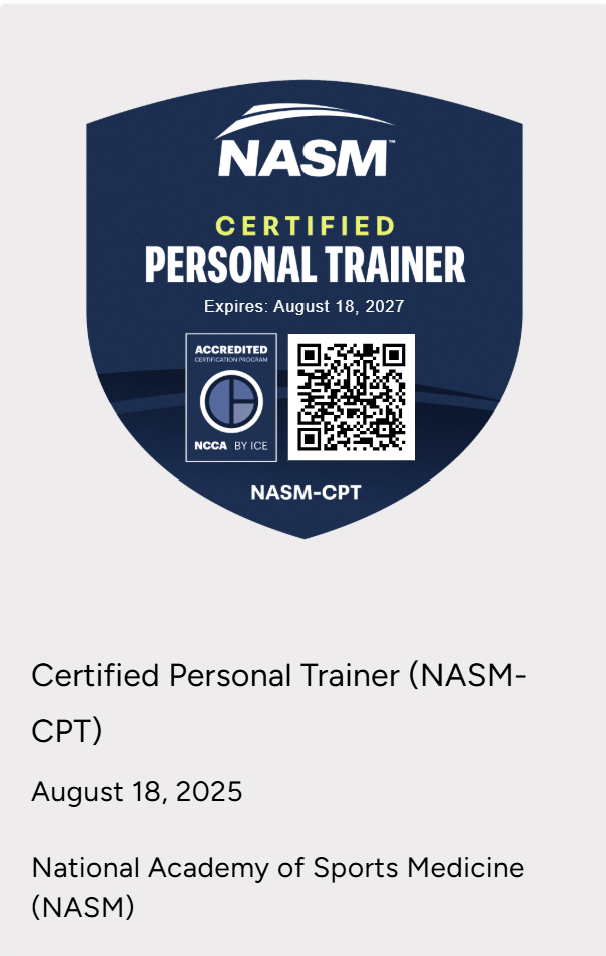 JoAnn Gibson’s NASM Certified Personal Trainer badge