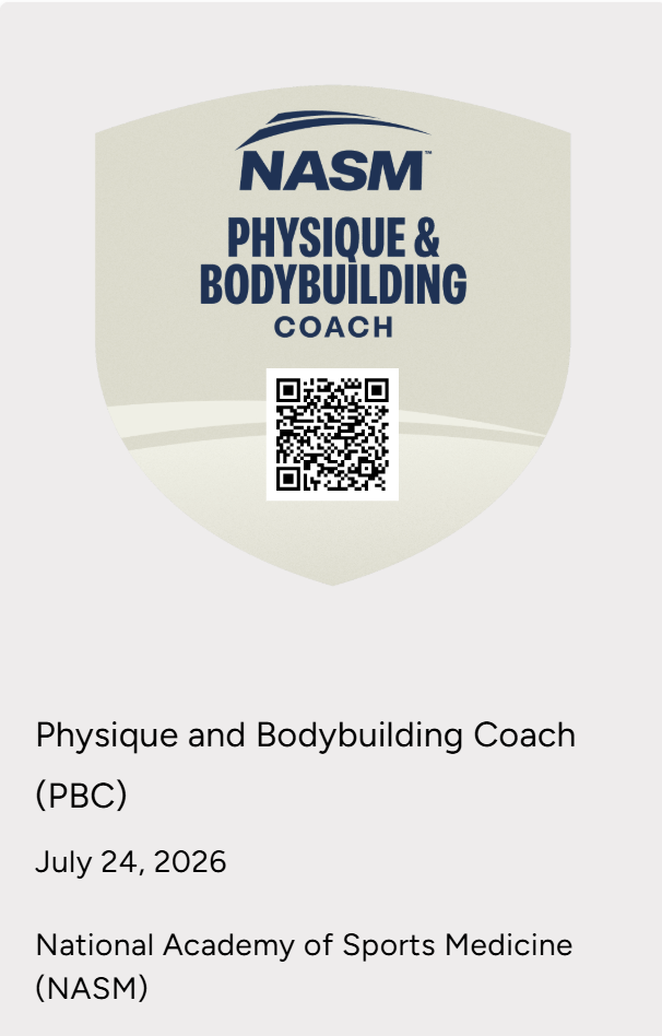 JoAnn Gibson’s NASM Physique and Bodybuilding Coach badge