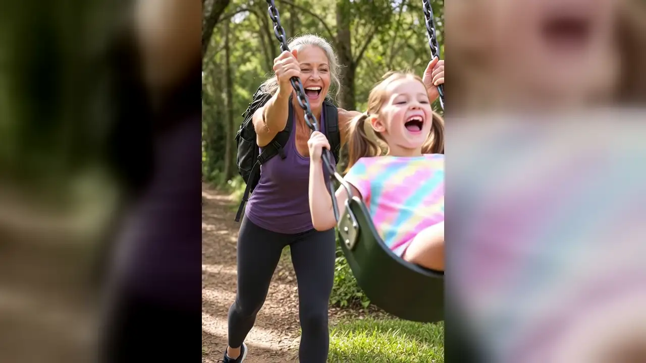 A woman enjoying a swing outdoors